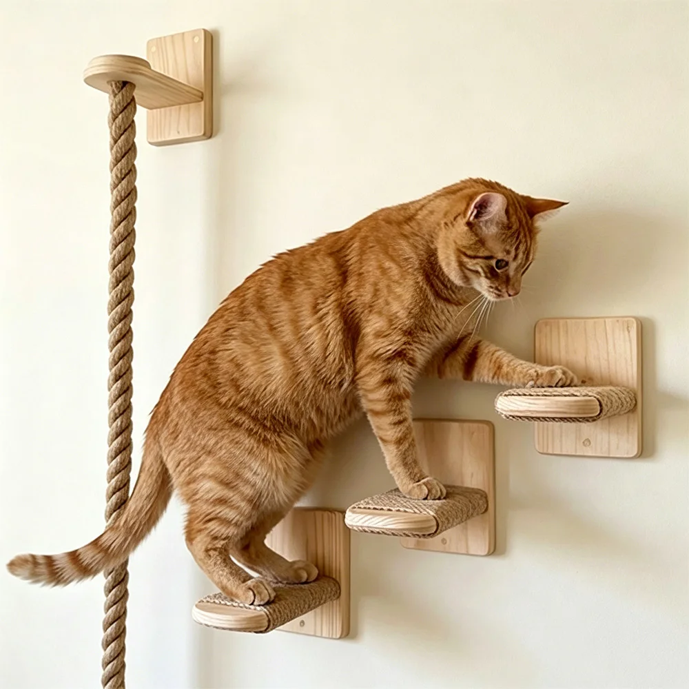 Rascador de Pared para Gatos – Estante de Madera con Sisal y Juguete - imagen 2
