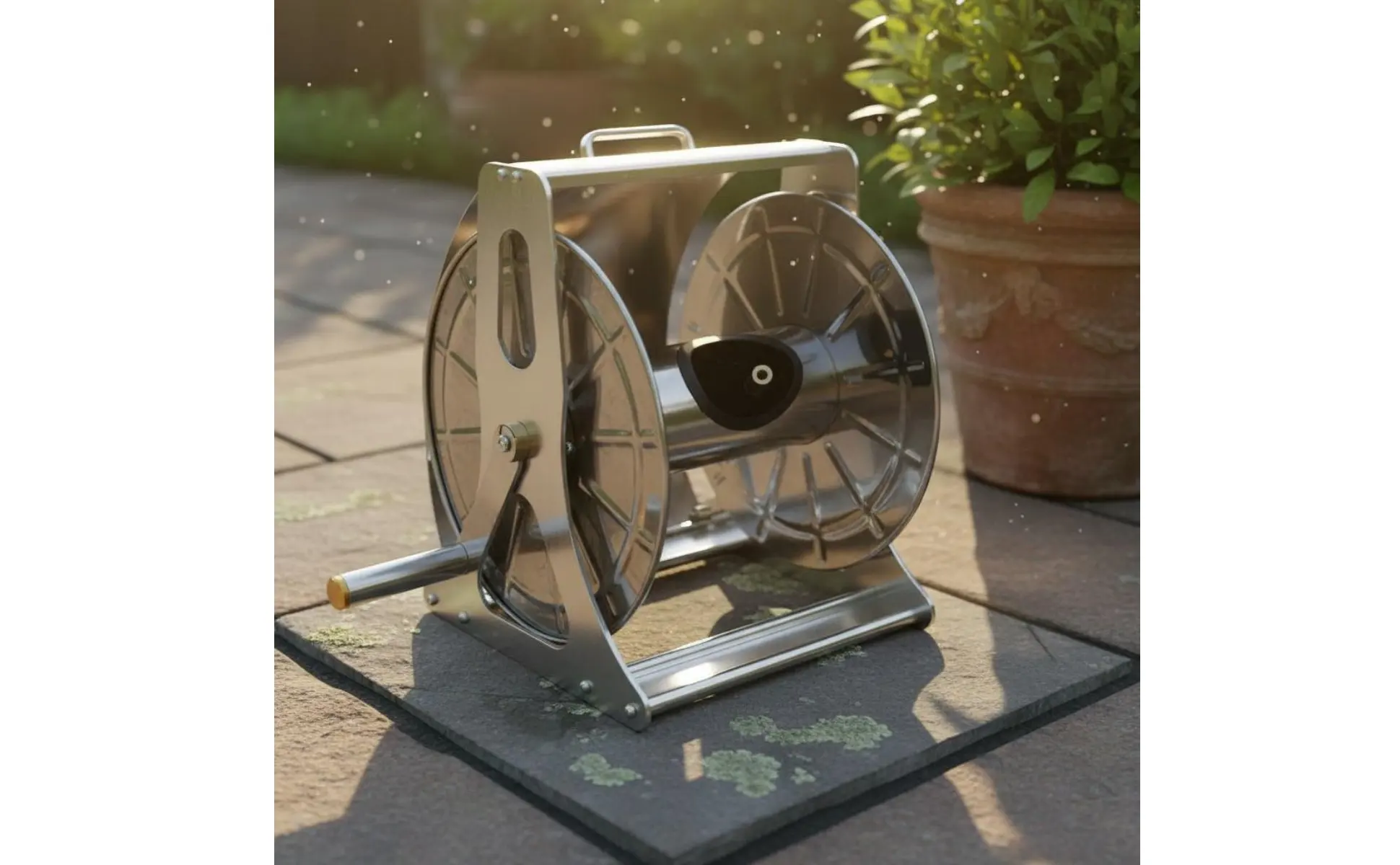 Carrete de manguera de acero inoxidable montado en pared con rotación 360°