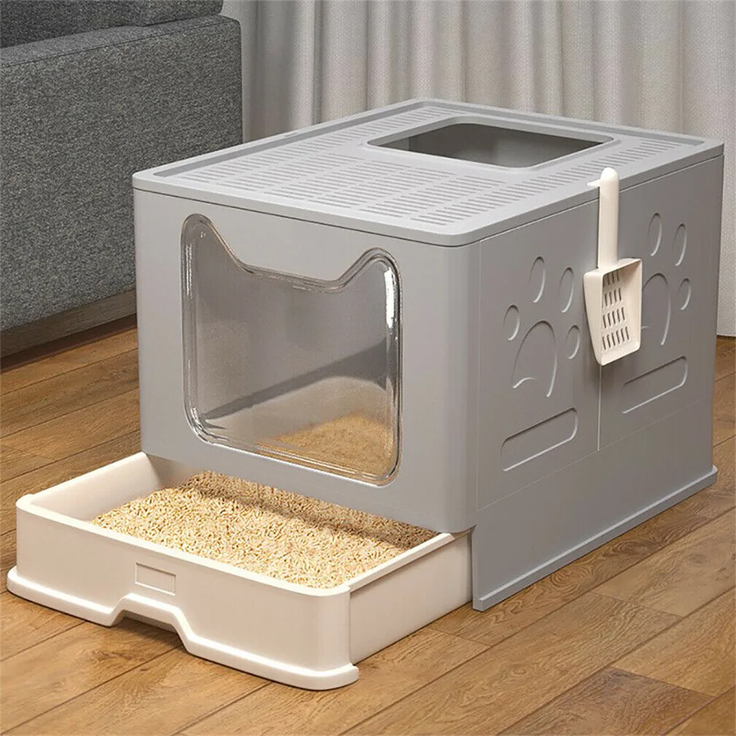 Caja de arena grande para gatos con cajón antisalpicaduras y pala - imagen 5