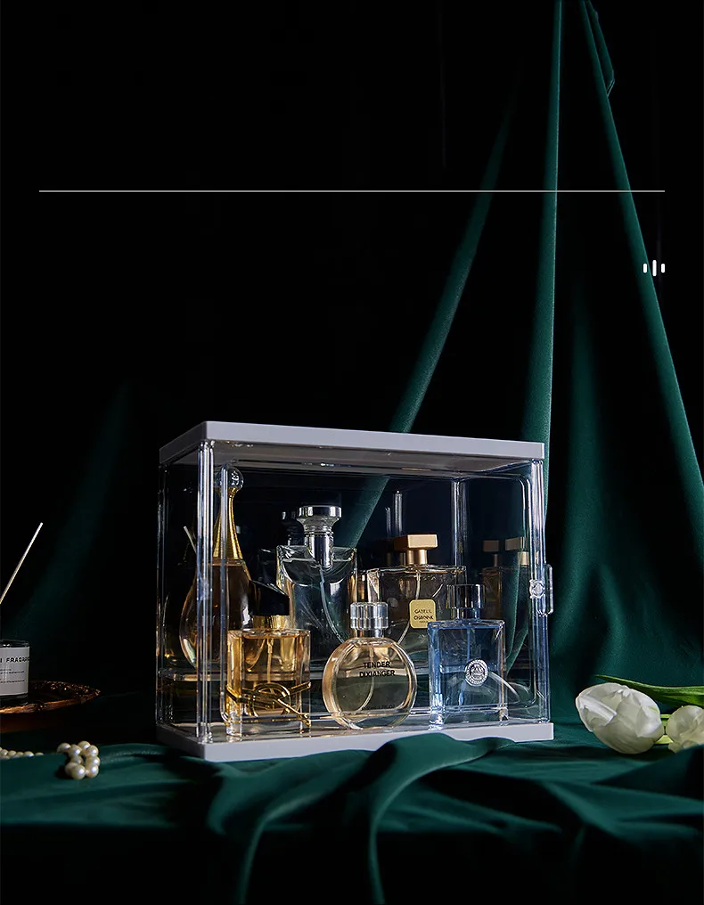 Vista frontal de la organizadora acrílica