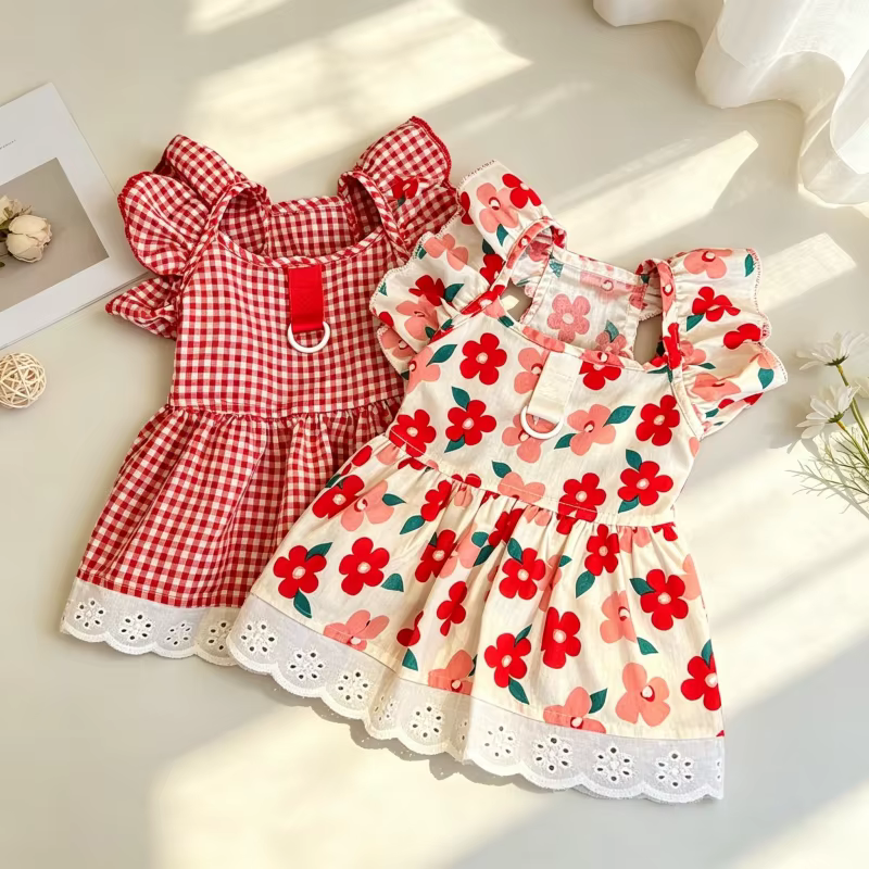 Vestido de princesa para perros y gatos – Disfraz floral con lazo