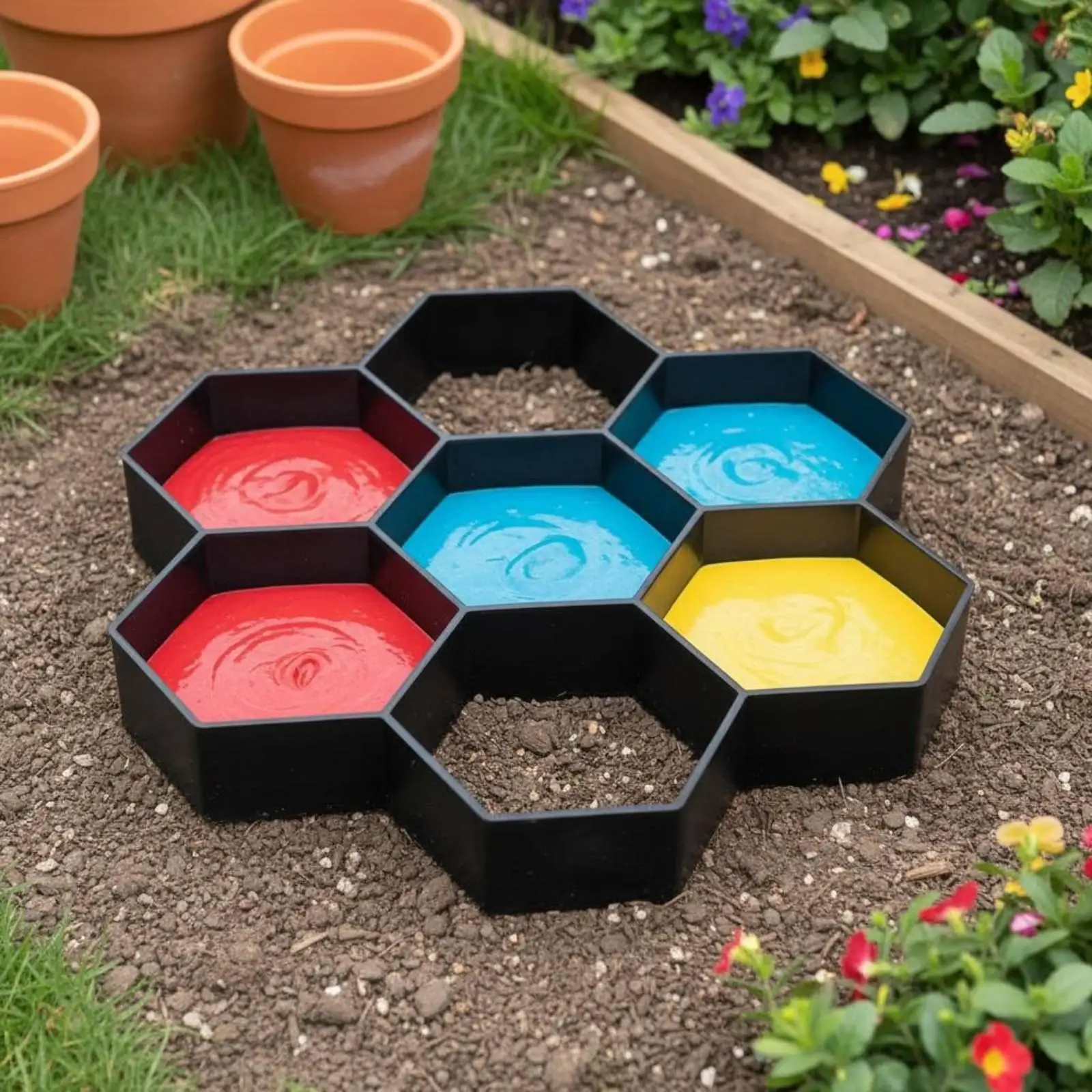 Molde hexagonal reutilizable para pavimentar patios y caminos