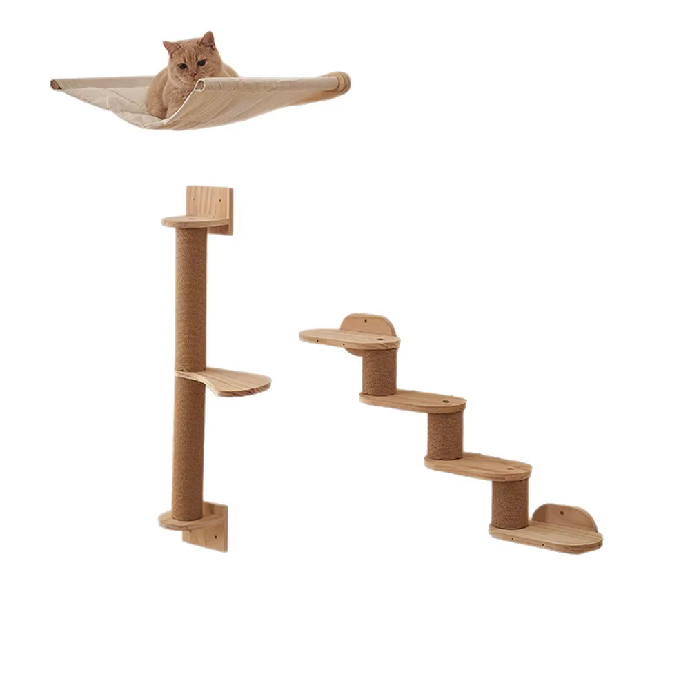 Rascador de pared para gatos de madera con hamaca y cama - imagen 5