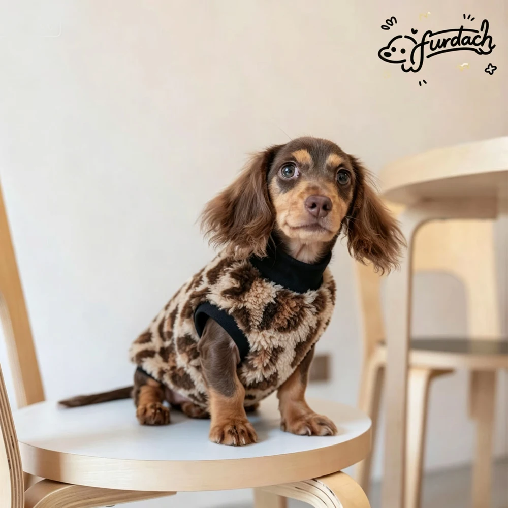 Abrigo de lana con estampado leopardo para perros salchicha, invierno - imagen 2