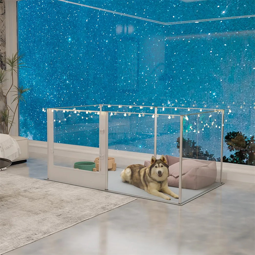 Corral acrílico transparente para perros: jaula con puerta y empapador - imagen 4