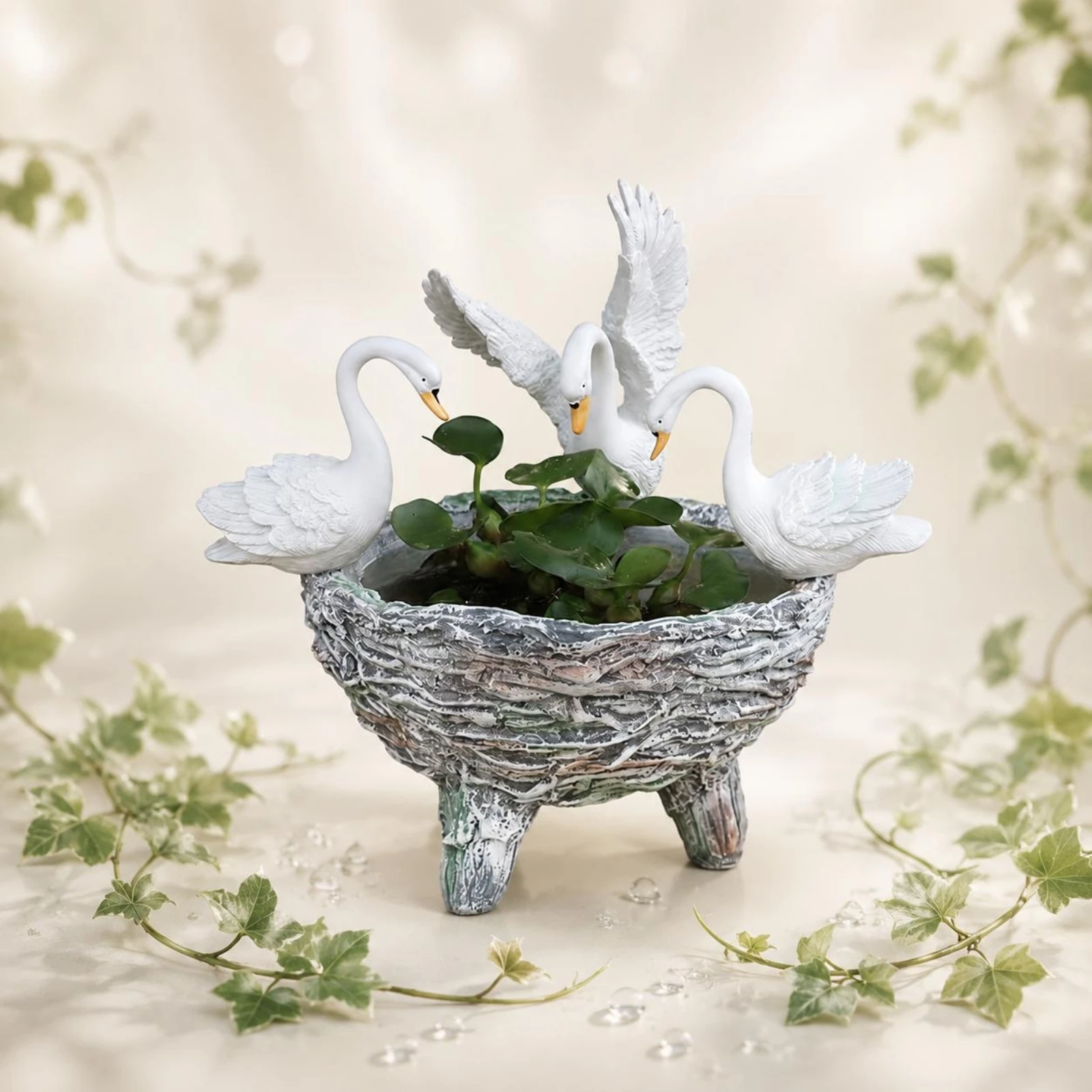 Maceta forma de cisne artesanal texturizada para jardín y patio - imagen 3