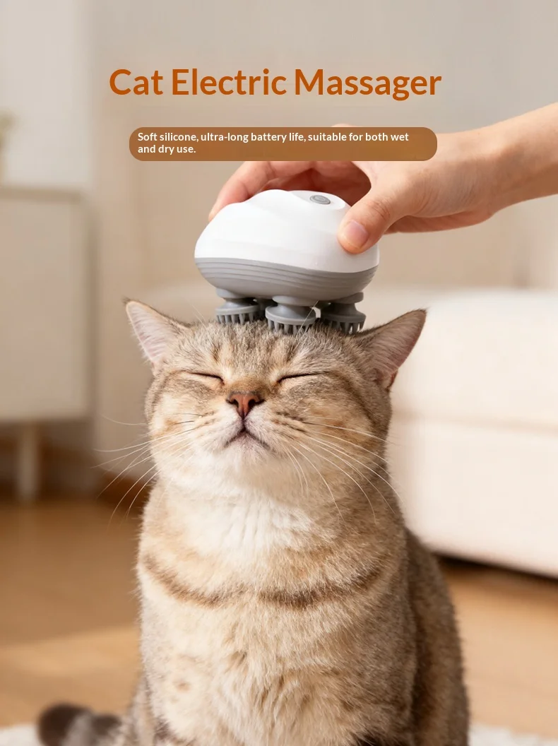 Cepillo de masaje para la cabeza del gato, eléctrico e interactivo