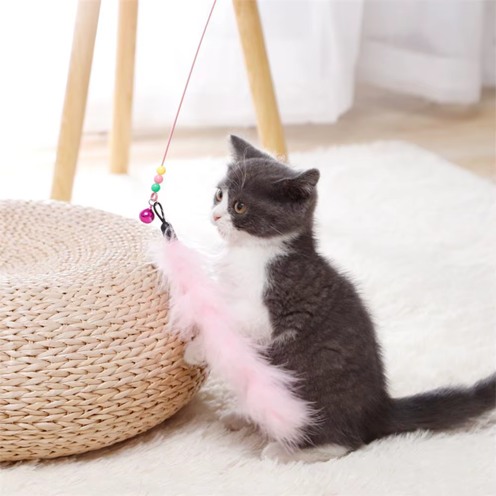 Varita Interactiva para Gatos y Gatitos con Plumas y Campana
