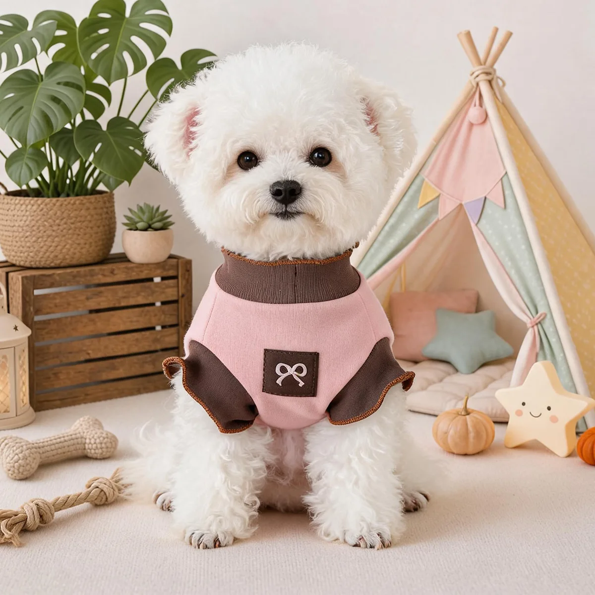 Camiseta transpirable para perros pequeños – Cuello alto, color sólido, otoño y primavera - imagen 2