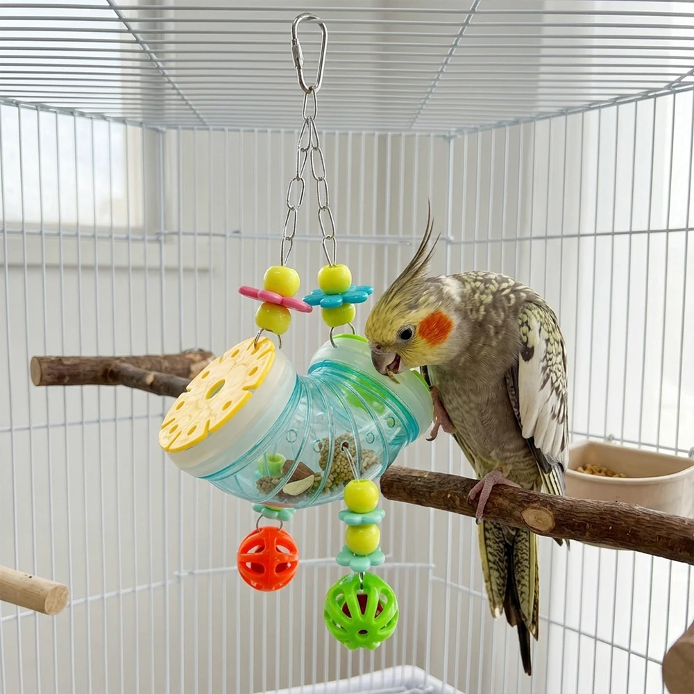 Juguete interactivo para loros: túnel colgante y bolas de morder