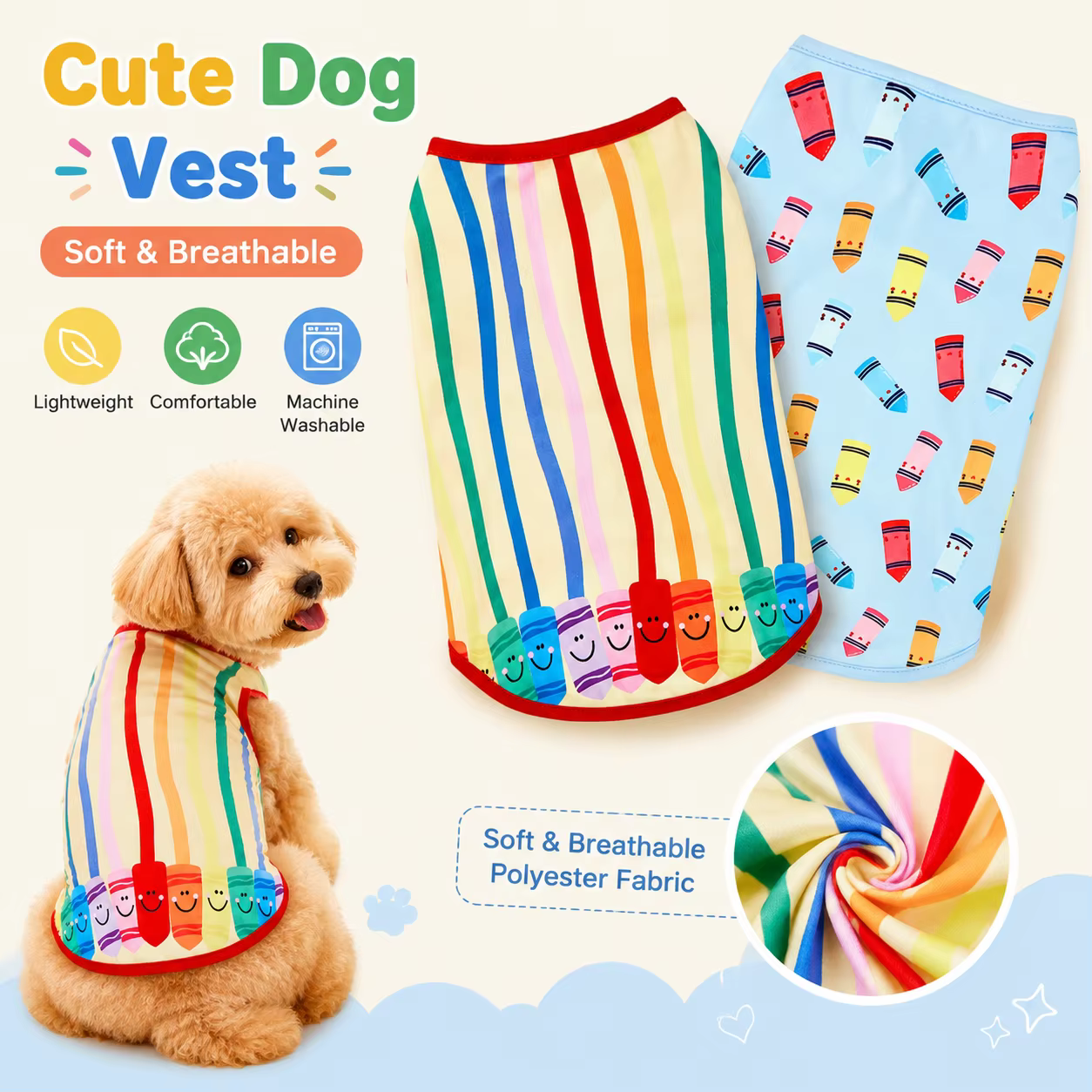 Chalecos arcoíris con estampado de crayones para perros y gatos - imagen 5