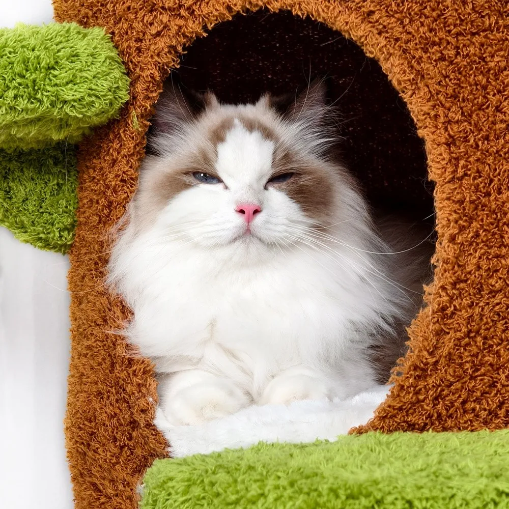 Rascador para gatos con cama tipo casa, torre de madera moderna - imagen 5