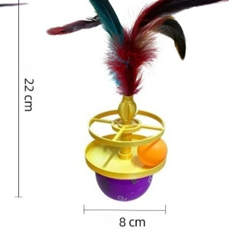 Vaso de juguete con plumas y pelota para gatos