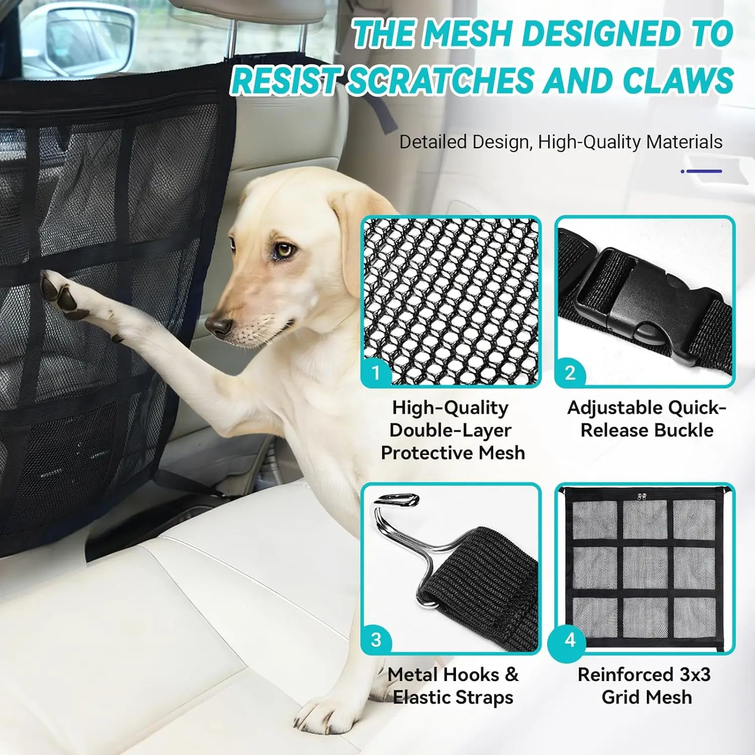 Barrera para perros en el coche con malla transpirable y cierre - imagen 4