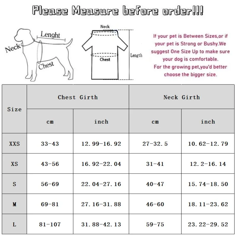 Tabla de tallas para arnés de perro