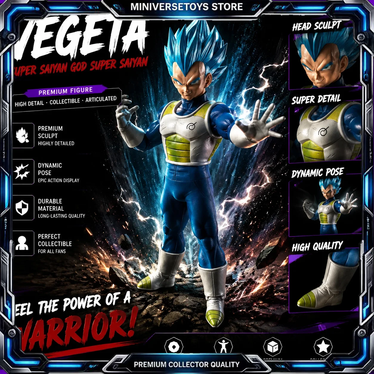 Figura Coleccionable Vegeta Super Saiyan Blue Dragon Ball Z 27 cm - imagen 5