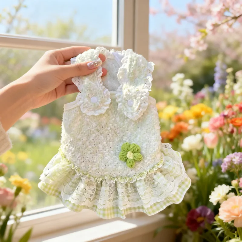 Detalle del vestido de encaje para perro Teddy o Bichón