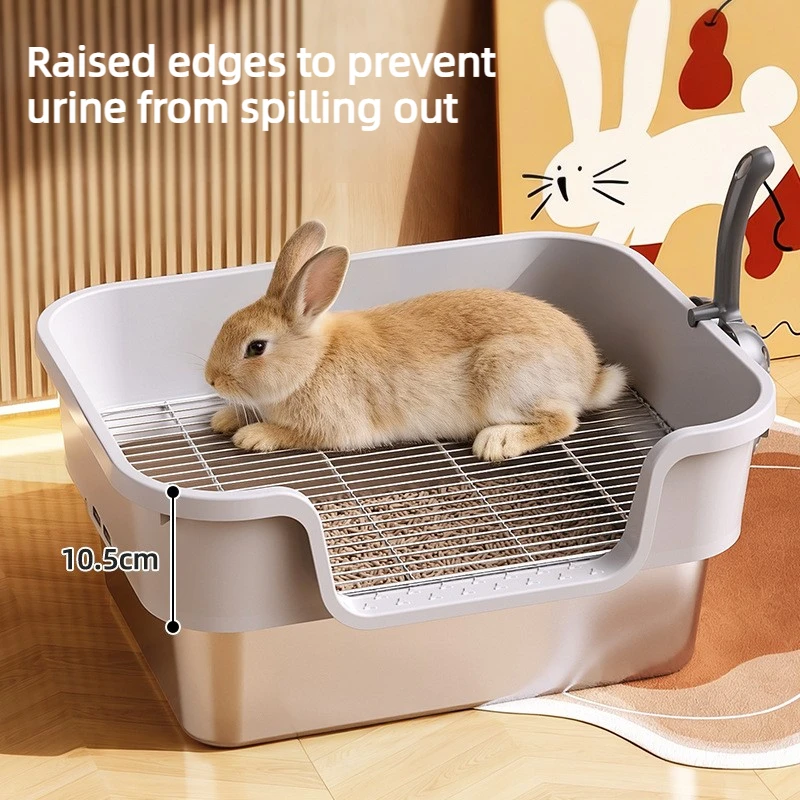 Caja de arena grande con rejilla inox para conejos – Inodoro alto fácil de limpiar - imagen 3