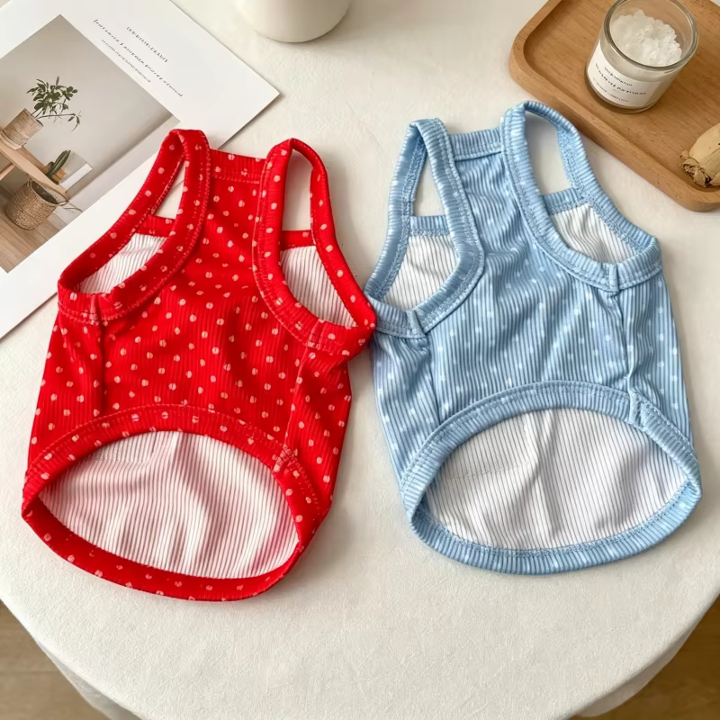 Camiseta veraniega con lunares y lazo para perros y gatos pequeños - imagen 3