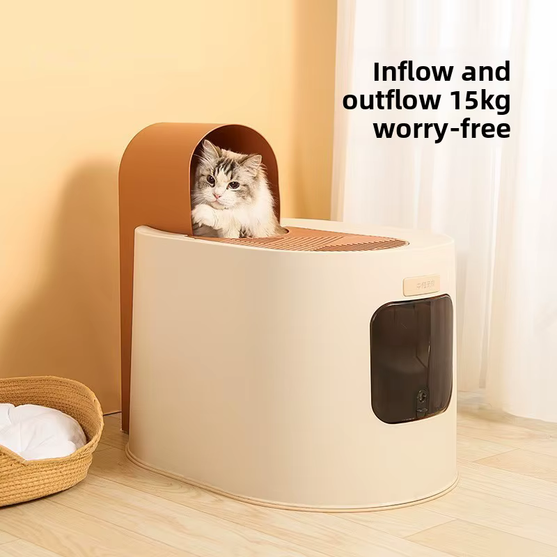 Arenero cerrado extragrande con cinturón antisalpicaduras para gatos - imagen 2