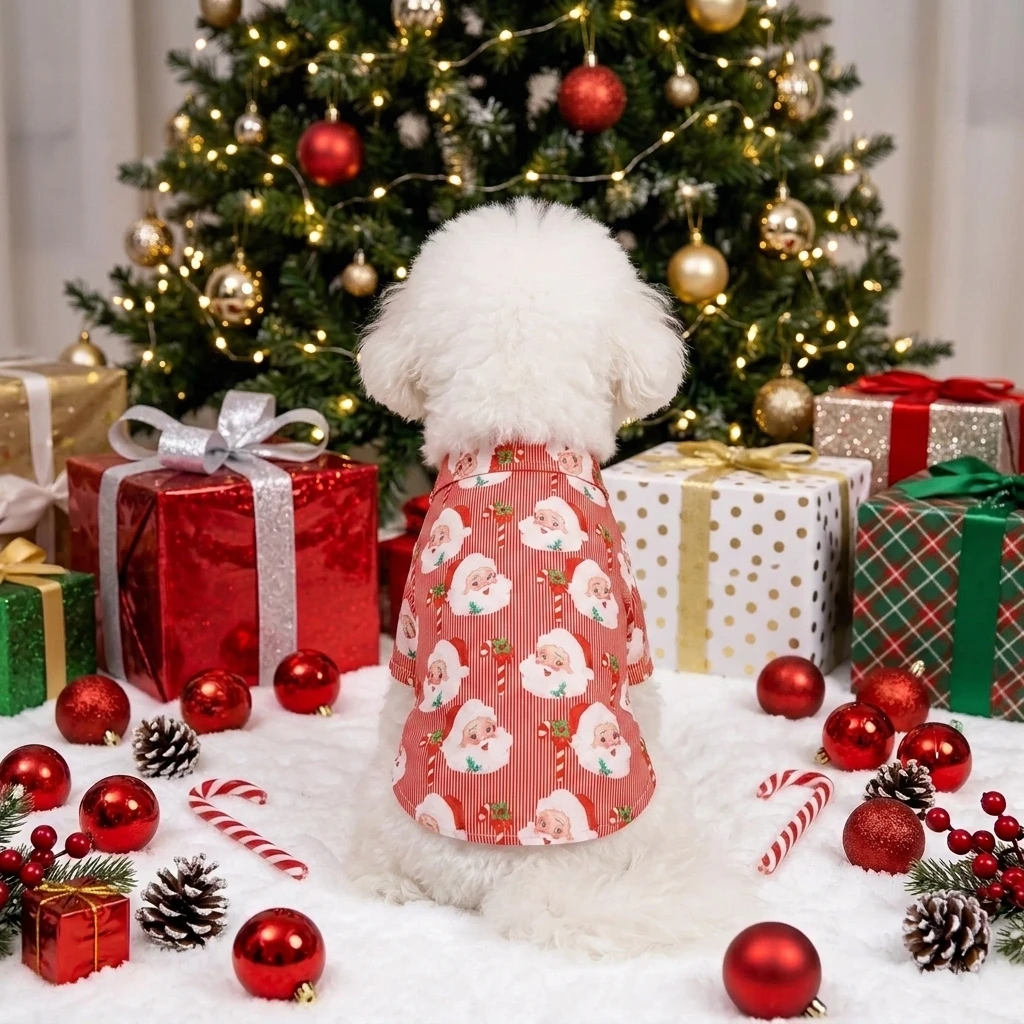 Camiseta navideña perro estampado Papá Noel y corbata - imagen 2