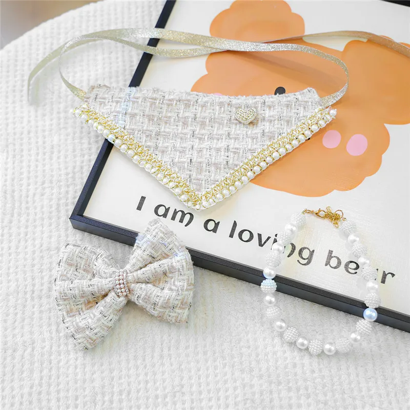 Bandana elegante para gatos y perros pequeños con cuentas y pinza - imagen 2