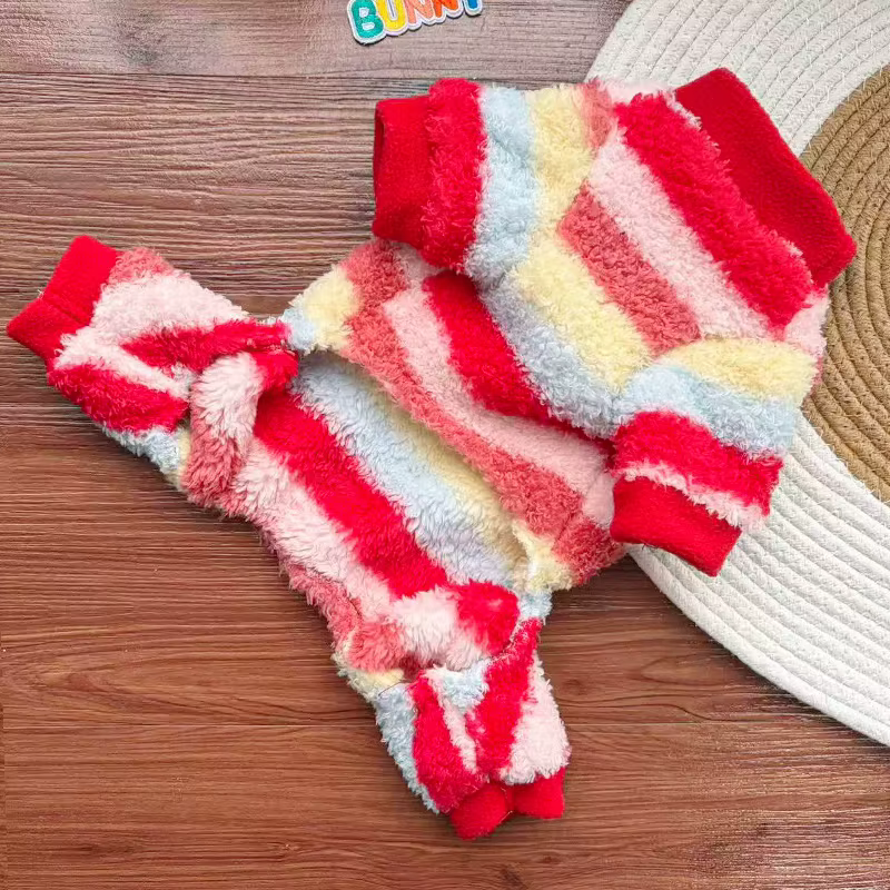 Mono de felpa con estampado para perro y gato – Pijama a rayas - imagen 3