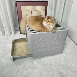 Caja de arena cerrada acero inoxidable para gatos con tapa