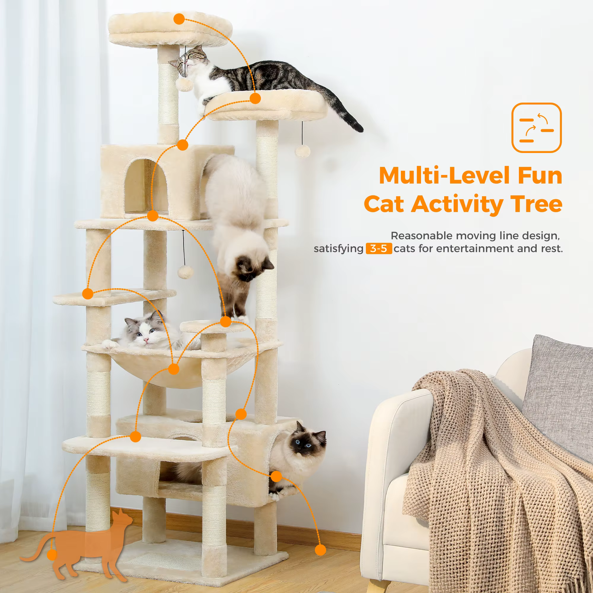 Árbol para gatos completo en su entorno doméstico