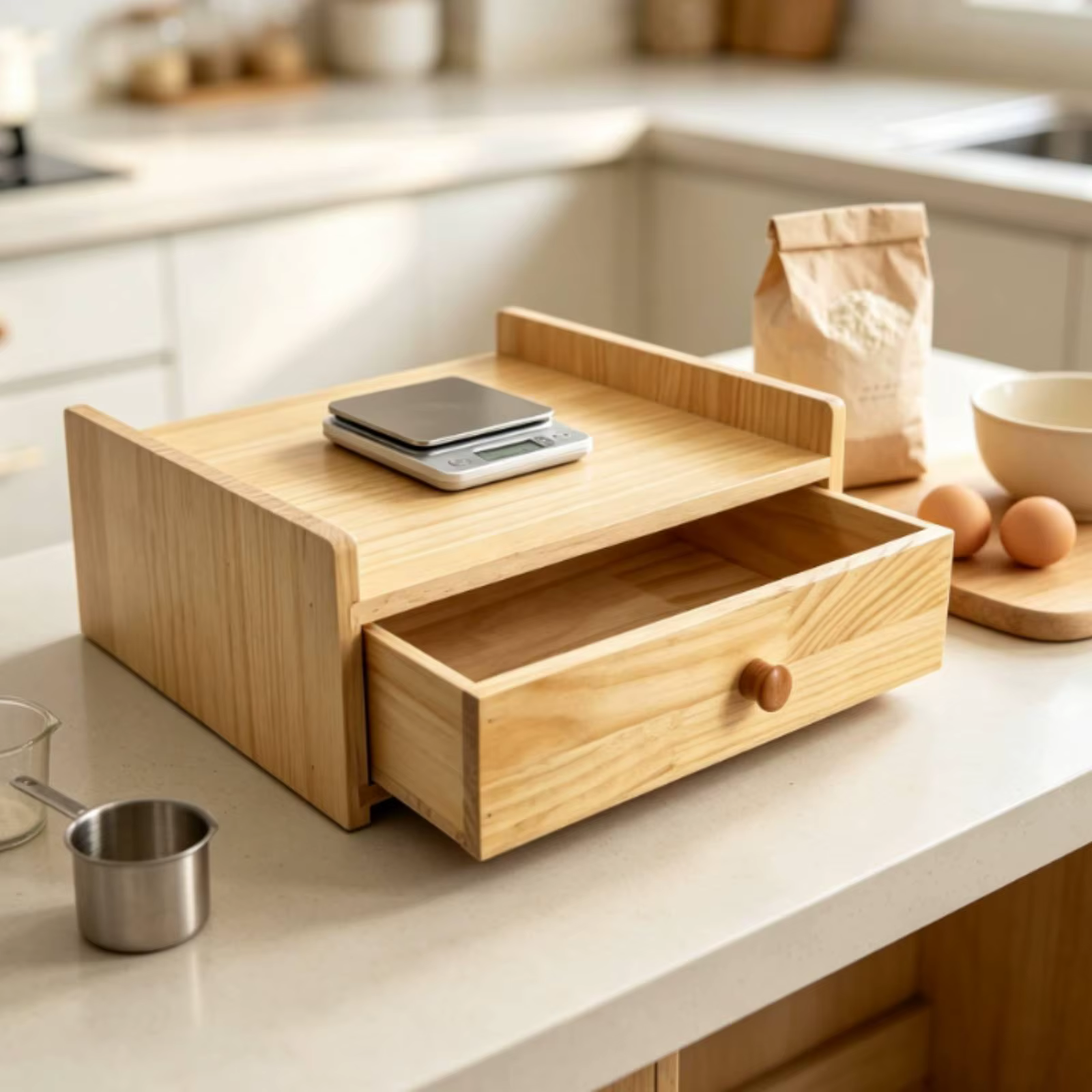 Soporte de madera con cajón para báscula de mercado - imagen 3