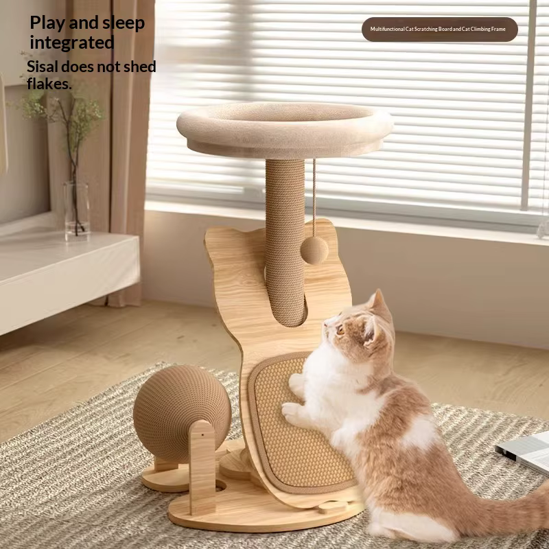 Árbol rascador de madera y sisal para gatos grandes con cueva - imagen 2