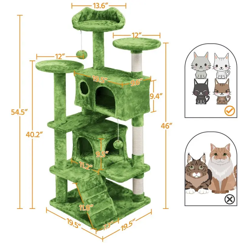 Árbol rascador para gatos con sisal y cama – Torre verde alta - imagen 4