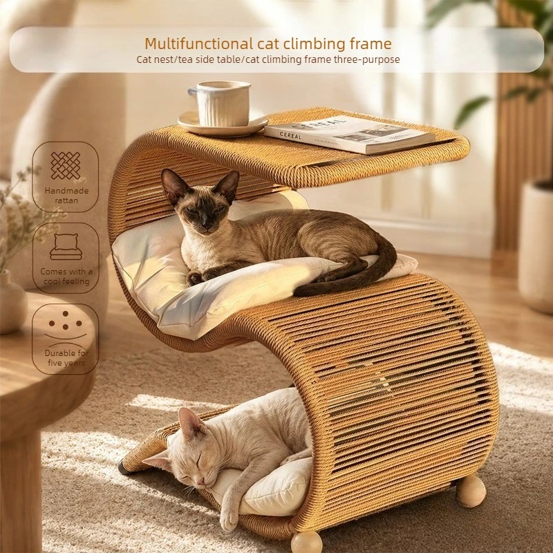Mueble 3 en 1 de ratán para gatos