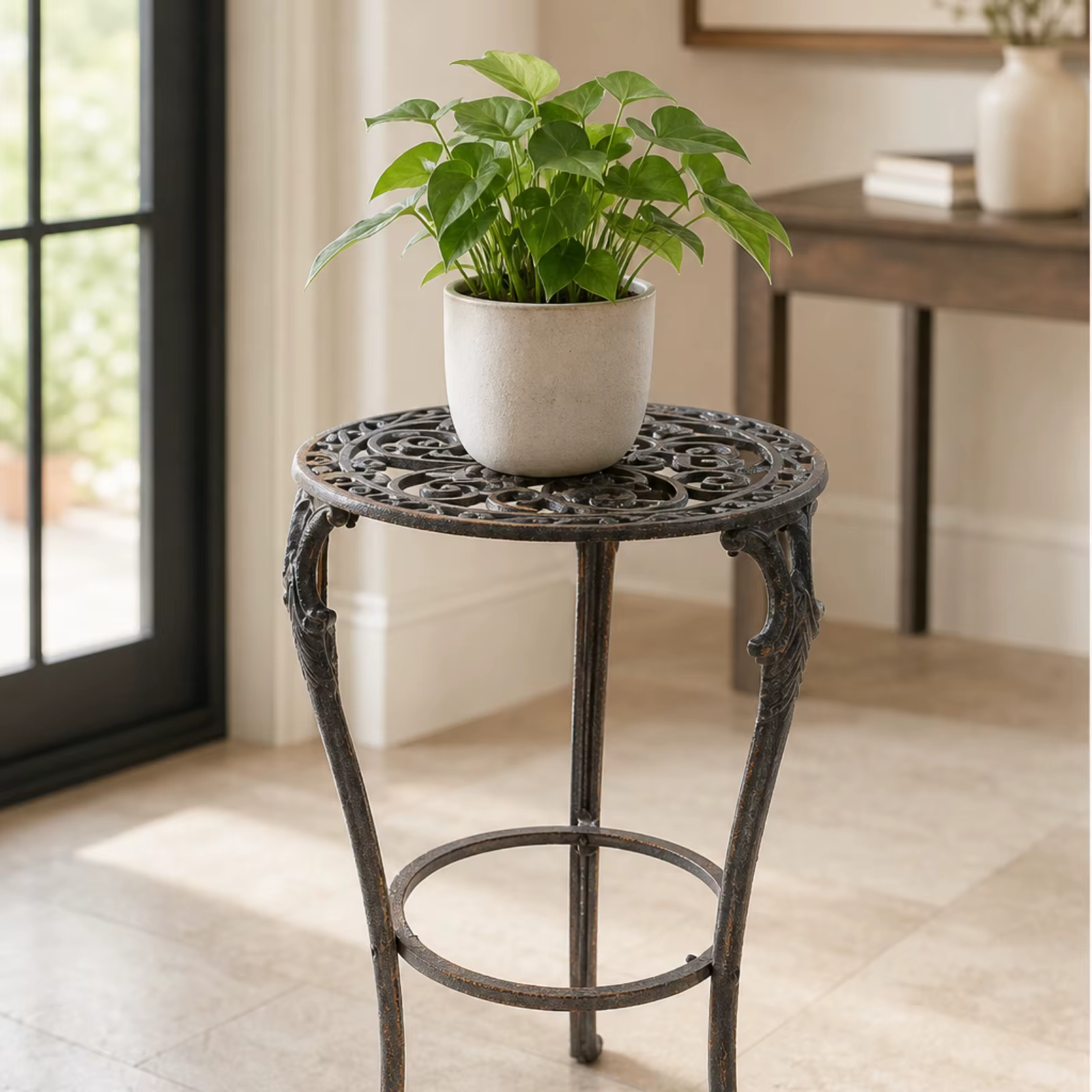 Soporte redondo para macetas de hierro fundido – Pie antiderrame decorativo - imagen 3