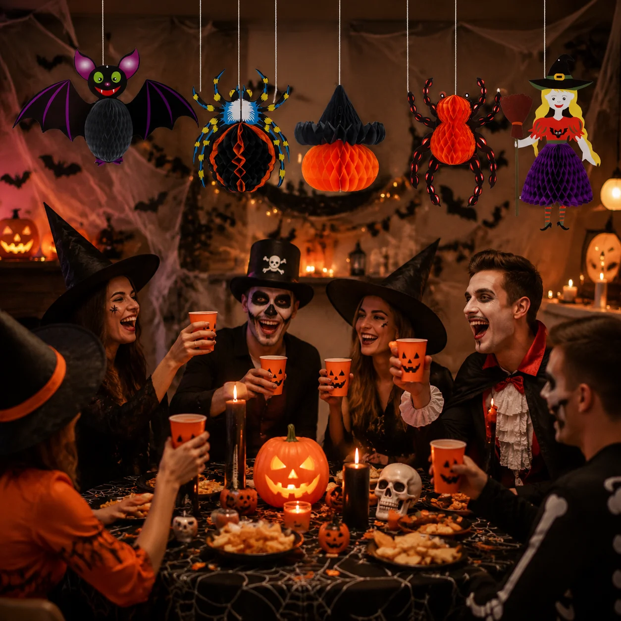 Adornos Colgantes de Panal para Halloween – Decoración Ventanas - imagen 3