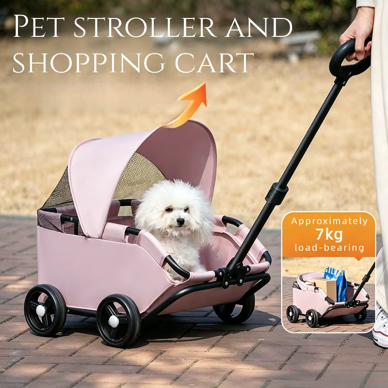 Carrito plegable para perros pequeños con toldo – Paseos y viajes - imagen 4