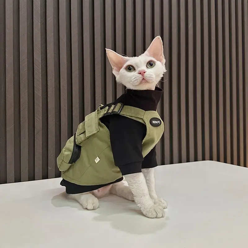 Conjunto ropa para gato y perro mini Sphynx: camiseta y chaleco cargo - imagen 2
