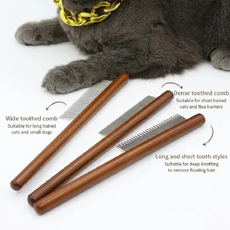 Peine deslanador acero inoxidable mango madera para gatos y perros - imagen 5