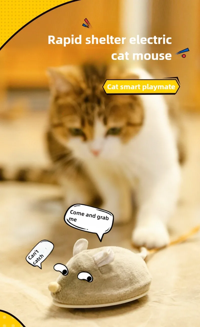 Gato jugando con ratón automático