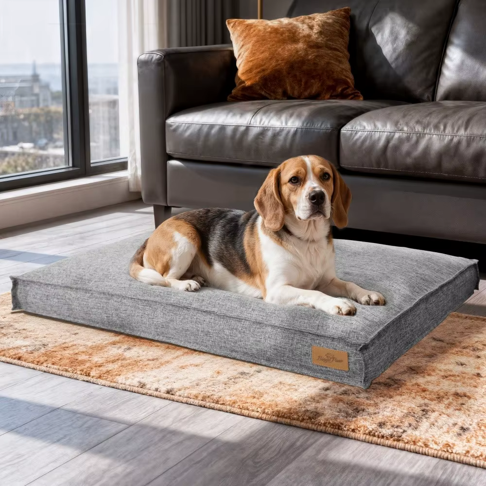 Cama para perro grande con funda de lino lavable y base antiesrés