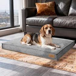 Cama para perro grande con funda de lino lavable y base antiesrés