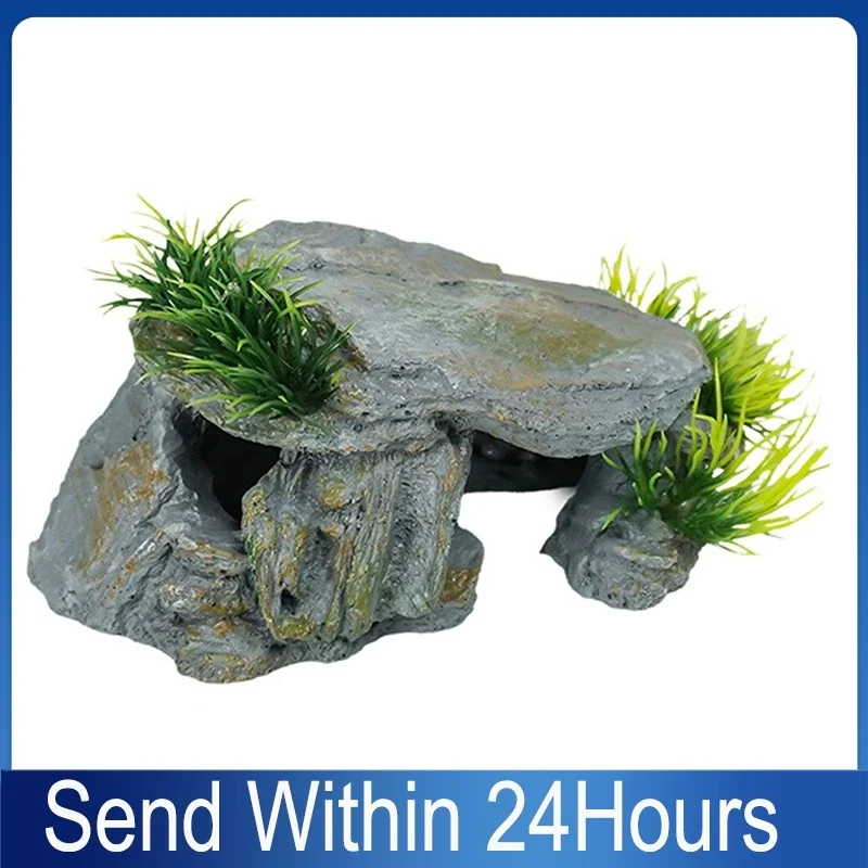 Cueva refugio para reptiles con plataforma solar – Acuario decorativo