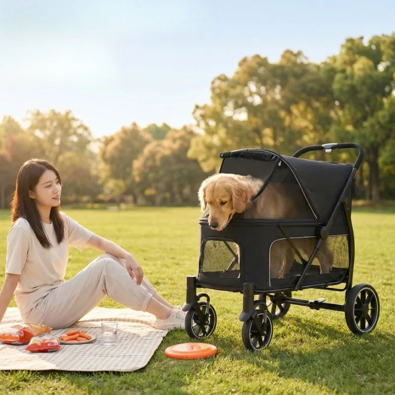 Carrito para mascotas grandes plegable cerrado