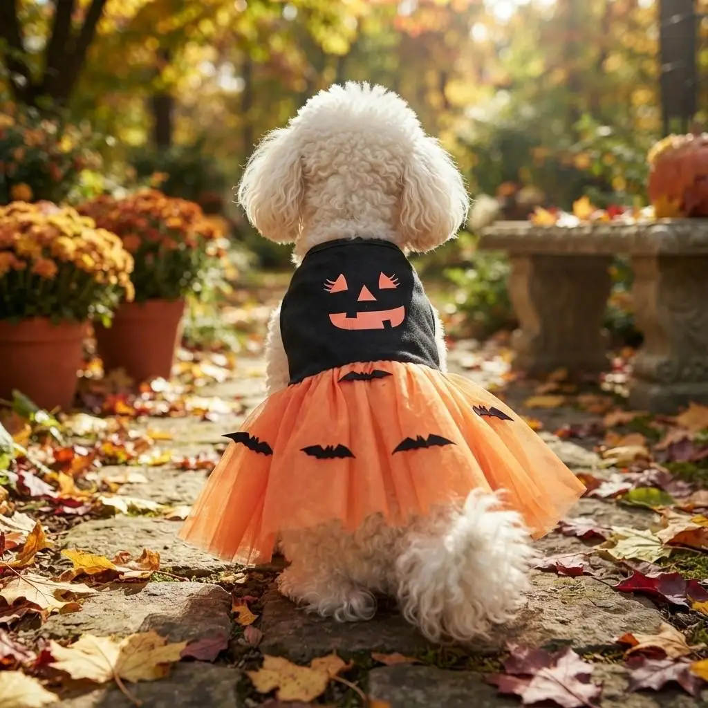 Vestido de tul naranja con diseño de calabaza de Halloween para perros pequeños y medianos, ropa para mascotas para la diversión festiva, ropa informal, regalo para amantes de las mascotas
