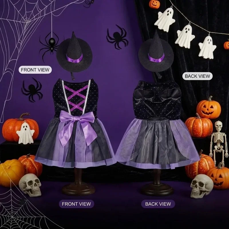 Disfraz Bruja Halloween para Perro y Gato – Tutú y Sombrero - imagen 5