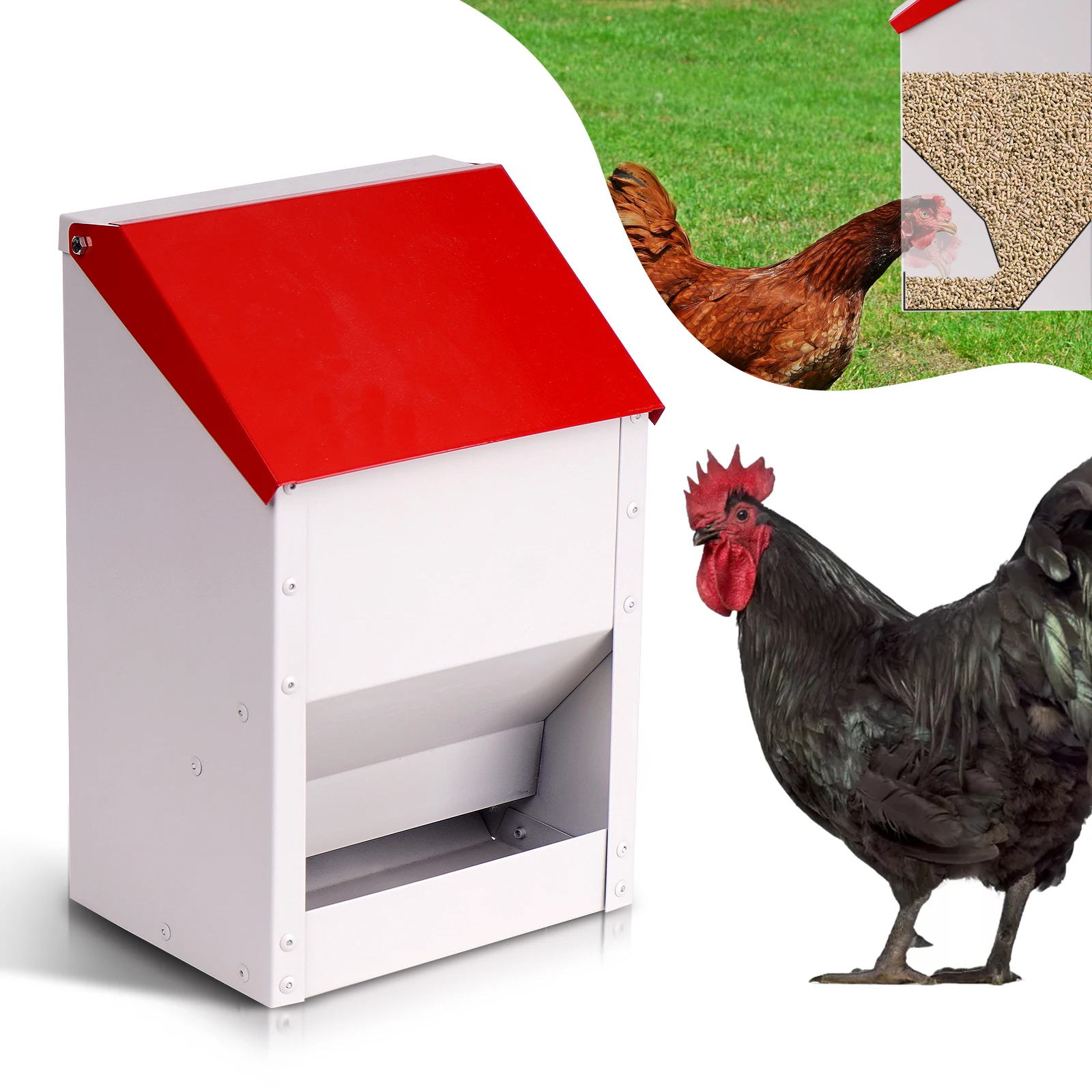 Comedero metálico para aves de corral – Antidesperdicio y resistente al exterior - imagen 3
