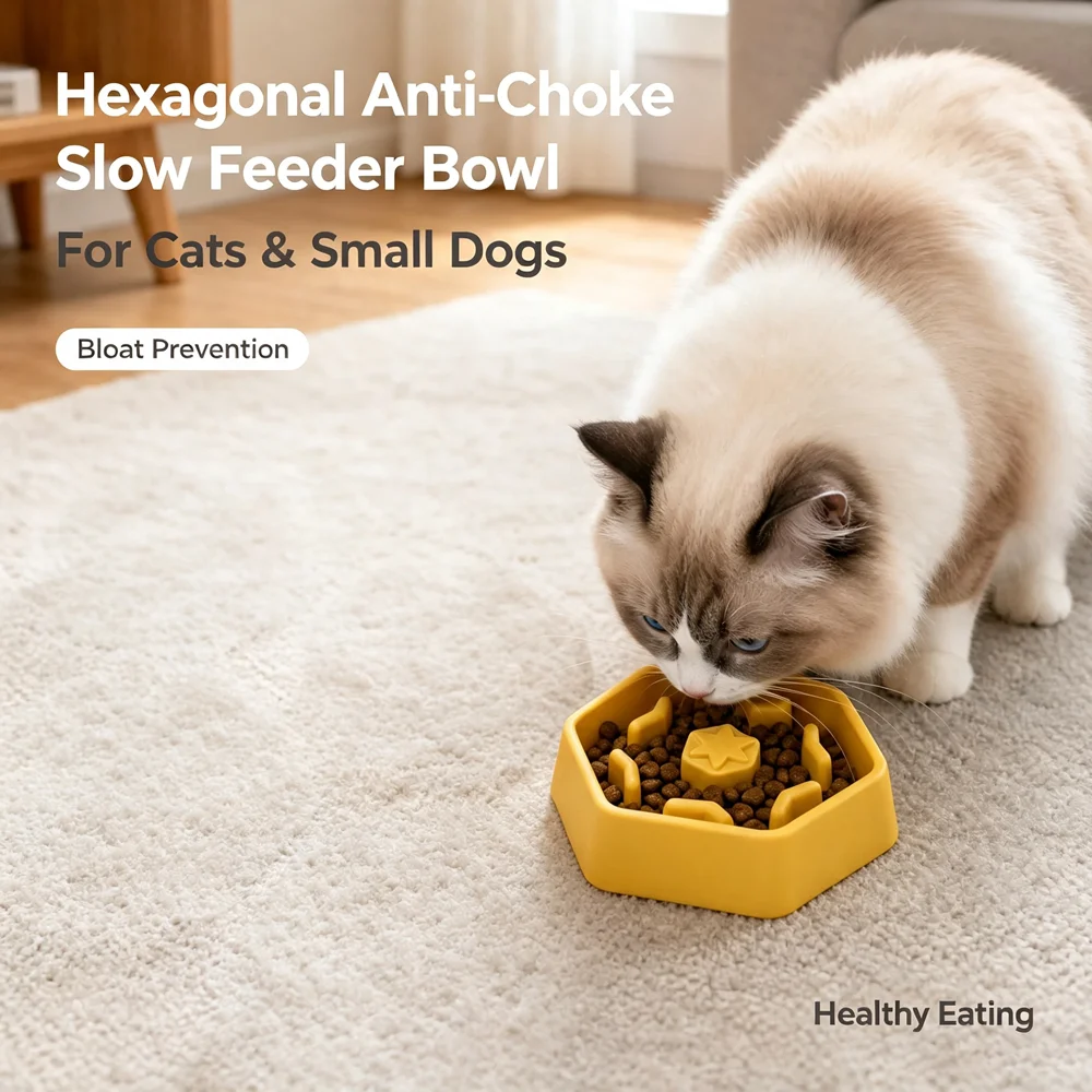 Tazón hexagonal de alimentación lenta para mascotas