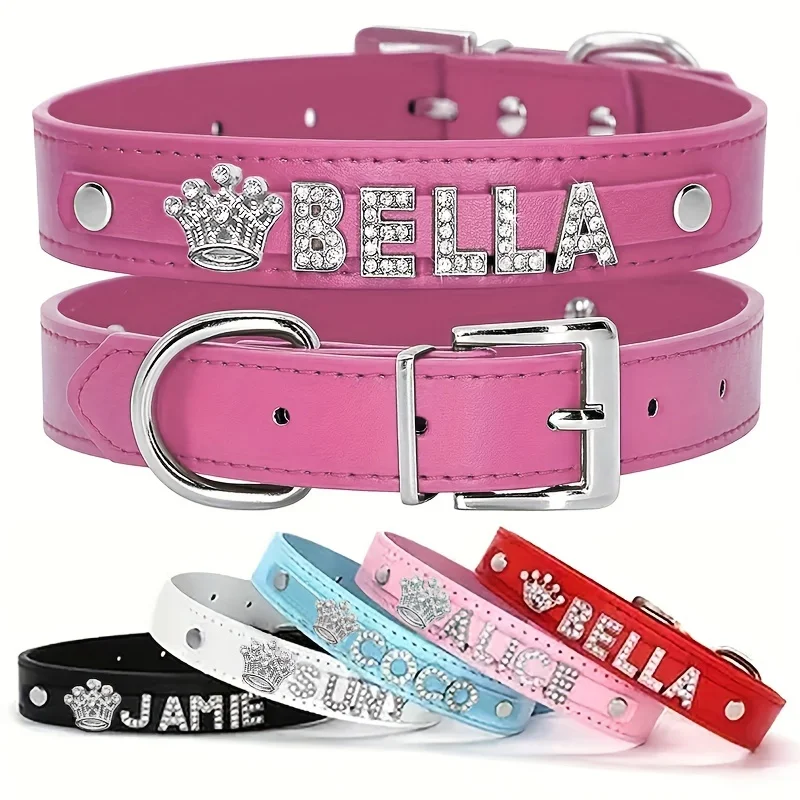 Collar personalizado con nombre para perro y gato – Cuero sintético strass - imagen 5