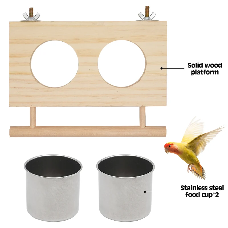 Soporte de madera con cuencos de acero inoxidable