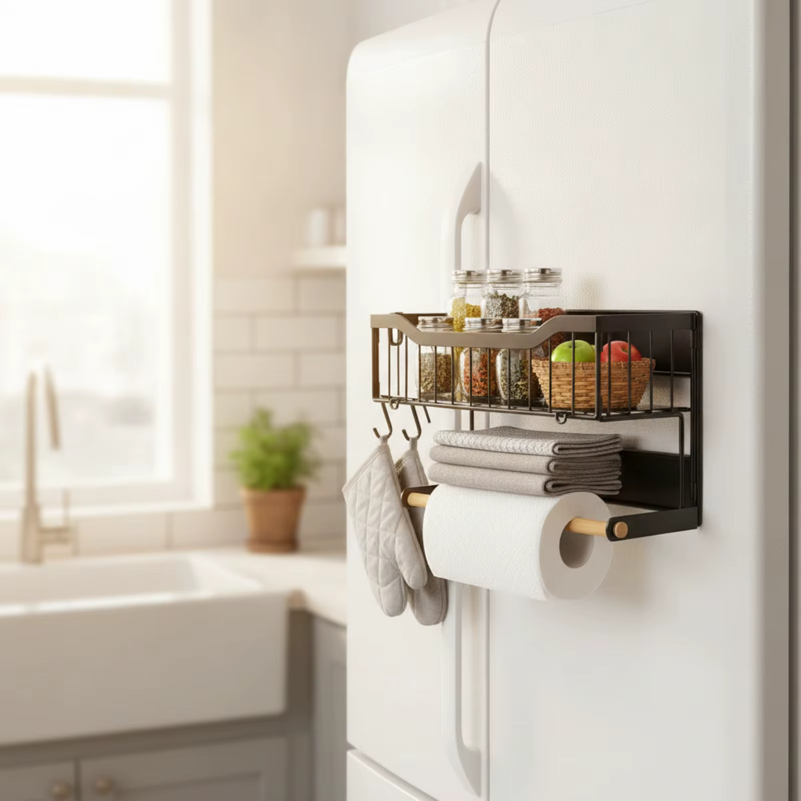 Estante Magnético para Condimentos con Soporte Papel – Barra Madera Extraíble - imagen 5